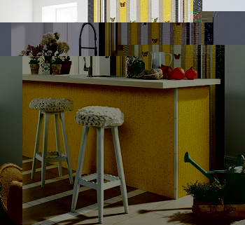 Die farbenfrohen Atelier Mosaik-Fliesen von Jasba in gelb für die Küche