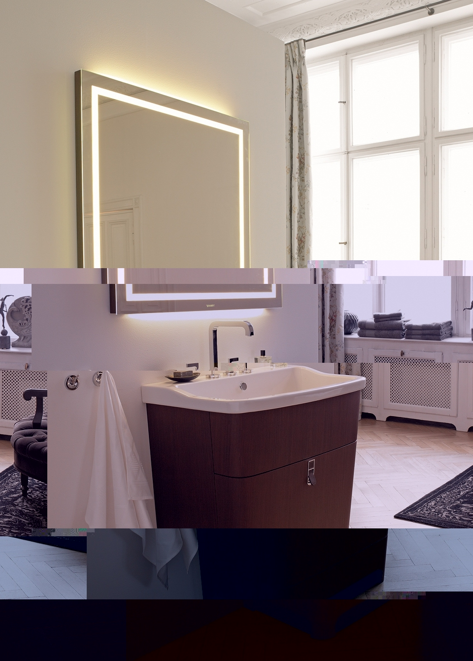 Der elegante Spiegel und Waschtisch von Duravit aus der Serie Esplanade